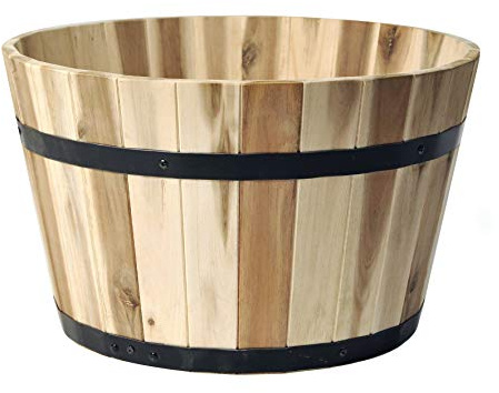 colourliving Pflanzkübel rund aus Akazienholz, Verschiedene Größen & Farben, mit Ablaufloch | Robustes Holzfass für Garten & Balkon – wetterfest, stapelbar & dekorativ bepflanzbar (braun, 40 cm)