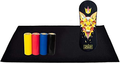 Trickboard Jackal Balance Board Set: Brett + Roller + Teppich + Aufkleber kostenlos - Balance Training Skateboard Surfboard Snowboard Wakeboard (Schwarz Roller)