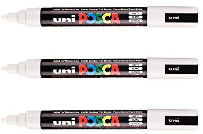POSCA - 3 Marqueurs Blancs PC5M - Pointe Conique Moyenne - Marqueur Acrylique Peinture à Base d'Eau et Pigments - Mitsubishi Pencil - Tout Support