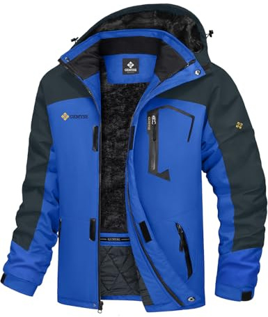 GEMYSE Chaqueta de Esquí Impermeable de Montaña para Hombre Abrigo de Invierno de Lana Antiviento con Capucha (Gris Azul,M)