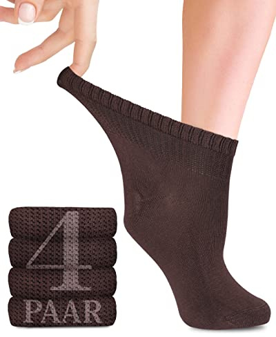 Calzini per diabetici in bambù con lycra da donna: alti fino alla caviglia; Senza cucitura alla base delle unghie dei piedi; per affari e tempo libero; adatto agli anziani; 4 paia (35-38, Marrone)
