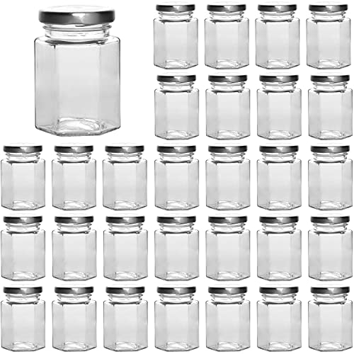 30 Pcs 4 oz Glass Jars with Gold Lids, Mini Mason Jars for Gifts, Crafts, Wedding, Spice, Extra Tags String