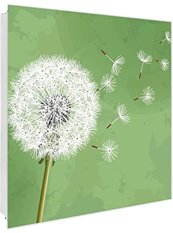 banjado Großer Schlüsselkasten Glas - Schlüsselbox 30x30cm mit 50 Haken - Schlüsselkasten modern für Schlüsselaufbewahrung mit beschreibbarer, magnetischer Glastür - Motiv Pusteblume 3