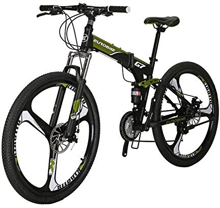 EUROBIKE YH-G7 Folding Mountain Bike 27.5 Inches Wheels 21 Speed Full Suspension Dual Disc Brakes Foldable Frame Bicycle for Men (3-Spoke ArmyGreen)