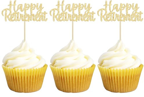 Gyufise 36 Pack Gold Glitter Happy Retirement Cupcake Toppers Retired AF Cupcake Picks Retirement Theme Birthday Party Cake Decorations Supplies