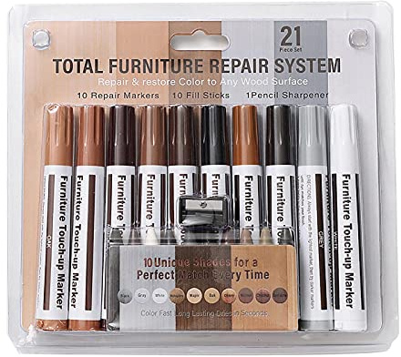 Möbel Reparatur Holzmarker, Möbelkorrekturstift für Möbel, 21 Pack Reparatursätze für Möbel kratzen, Markern und Wachsstäbchen mit Spitzer-Satz für die Reparatur von Möbeln zerkratzte Holzböden, öbel