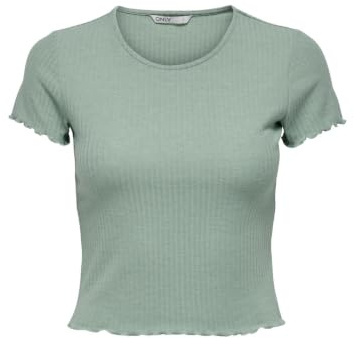 ONLY Maglia Corta a Coste Cropped con Manica Corta e Scollo Rotondo per Donna ONLEMMA