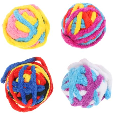 POPETPOP Lot de 4 balles interactives pour chat - Jouet à mâcher en fil de polyester molaire - Avec queue d'extension de 40 cm - Pour entraînement et jeu d'intérieur