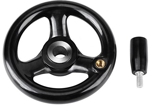 Tiiyee 3 Spoke Hand Wheel, Round 3 Spoked Milling Handwheel Black Electric Wood Bakelite Machine Three Wheel Plastic Detachable Crank Revolving with Handle for Lathe Industrial 12X100mm