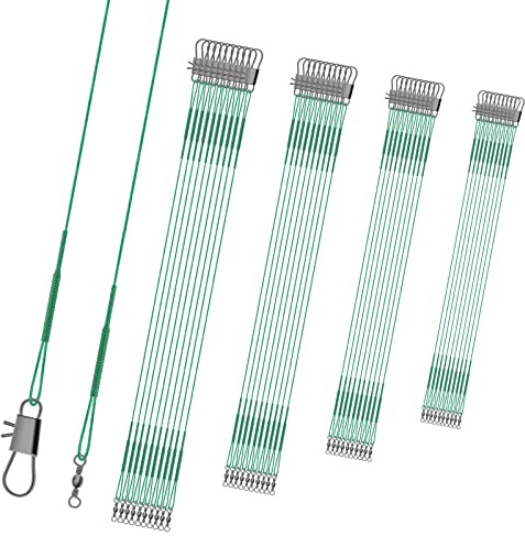 KINBOM 40pcs Fishing Leaders, Anti-bite Stainless Steel Wire Leaders Fishing Leaders Line with Swivels for Saltwater and Freshwater (6 inch/ 8 inch/ 10 inch /12 inch, Green)