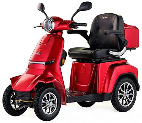 VELECO GRAVIS - Mobilitätsroller mit 4 Rädern – komplett montiert und fahrbereit – stabil und sicher – Volle LED Beleuchtung – geräumiger Stauraum, Getränkehalter - Vierrad