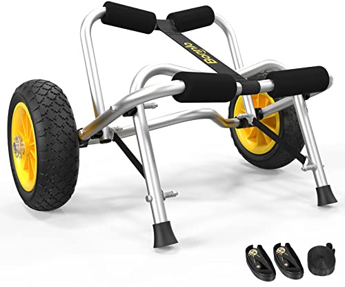Bonnlo Foldable Kayak Trolley, Upgraded NO-Flat Airless Tires, Aluminum Frame Canoe Carrier, 90KG Loading Capacity, Heavy Duty Aluminium Trolley