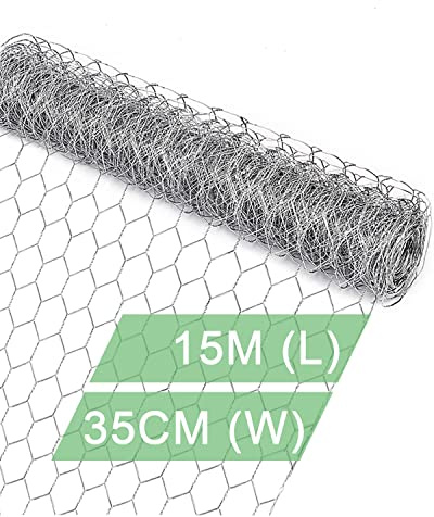 Hasendraht Kaninchendraht Hühnerdraht Verzinkt Silber –35CM x 15M Sechseckgeflecht Maschendraht 25 mm Maschenweite, 0,6 mm Drahtstärke, Drahtzaun für Garten, Tierzäune, Pflanzenschutz & DIY