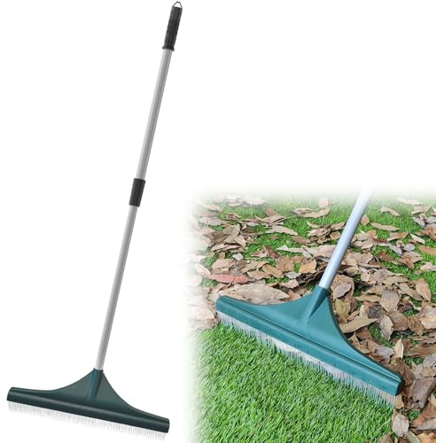 Rastrillo de césped Artificial, Escoba de césped SOYUS, rastrillo de Mano con Mango Ajustable, Acero de 32 a 52 Pulgadas, para césped sintético, Hojas de césped, Alfombra de Mascotas