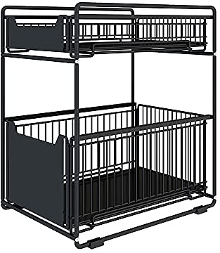 Glit Aufbewahrung unter der Spüle mit 2 Ebenen, Küchenorganizer mit ausziehbaren Schubladen, Coulissan-Korb für Küche, Kleiderschrank, Schlafzimmer, Gewürzhalter (Schwarz, 1 Stück) (HJ363598)