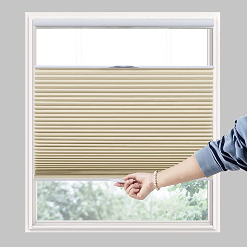 Persilux Custom Window Blinds Top Down Bottom Up Cellular Shades Cordless Blackout Rooming Darkening for Windows Insulated Pleated Accordion Home Beige, One Size, (TDBUA38B084)