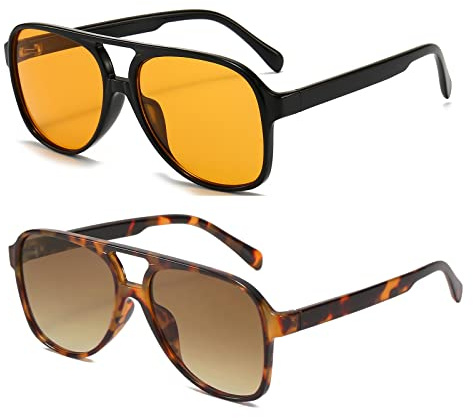 OSAGAMA Vintage Retro Sonnenbrille Gelb Getönte Brille für Damen Herren (Gelb+Leopard Braun)