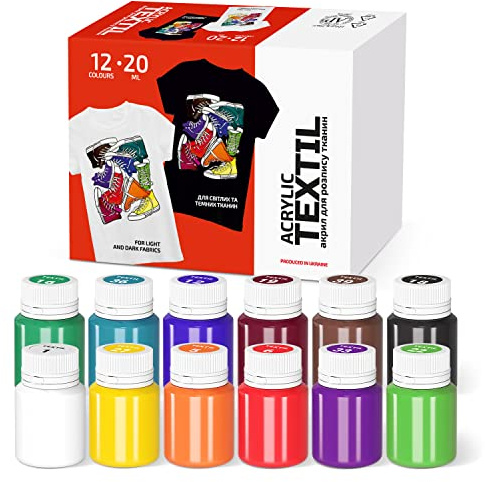 7 Artists Stoffmalfarben Waschfest Set – 12 x 20 ml Textilfarbe Waschmaschinenfest für Kleidung, Sneaker & Leder | Permanent Textilfarbe ohne Bügeln | Stofffarbe für T-Shirt, Jeans & Taschen