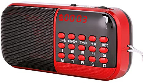 Red Portable FM Radio MIni Music Speaker Radio with 2 TF Card Slot and Large LCD Display Support 87.5-108MHz FM Stations, Long Play Time, Hifi Sound