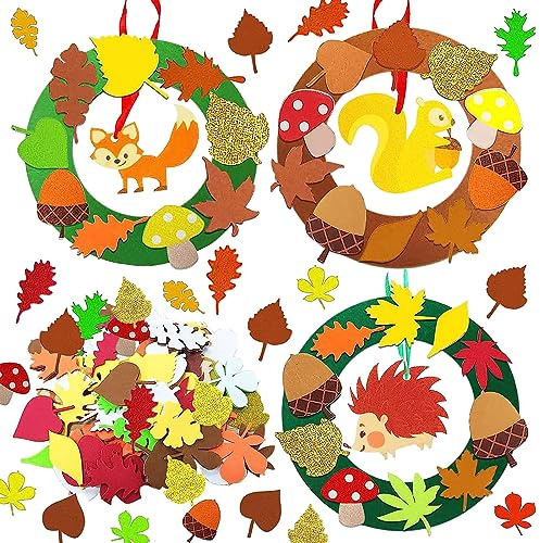 Herbst Basteln Kinder Set, Kränze Bastelsets Kranz, Diy Herbst Filz Bastelset mit Eichhörnchen Fuchs Igel Kreativsets Herbst Kränze Basteln, Fuchs Igel Herbstdeko Bastelset Kranz Kinder 3 4 5 Jahre