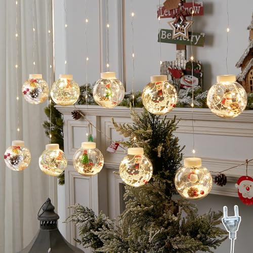 Ensemble de Boules de Sapin de Noël, 8 cm, Décorations de Boule de Noël à LED avec Neige Artificielle, pour Arbre de Noël Fête de Mariage