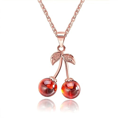 Ayoiow Kette Silber 925 Damen Roségold Anhänger Halskette Kirsche Granat