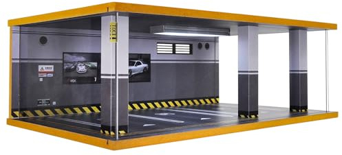 cxiiuui 1/24 Scale Display Case Car Garage Moldel Acrylic Cover Wooden Diecast Car Show Case 3 Parking Spaces Grey