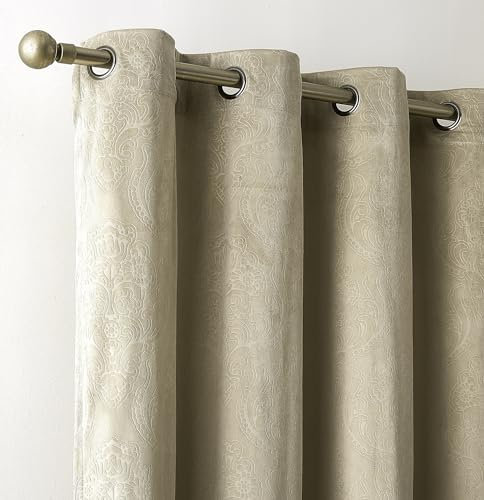 LinenZone Velvet Patio Door Curtain for Sliding Glass Door. Beige Patio Door Curtains are Perfect as Bedroom Curtains, Extra Wide Blackout Curtains or Room Divider Panel. (Verona 102 x 84 Beige)