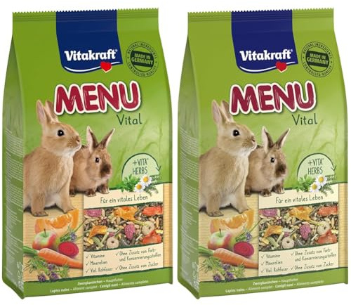 Vitakraft Menu Vital, Futter für Zwergkaninchen, mit Kräutern und Gemüse, rohfaserreich, ohne Zusatz von Zucker (1x 1kg) (Packung mit 2)