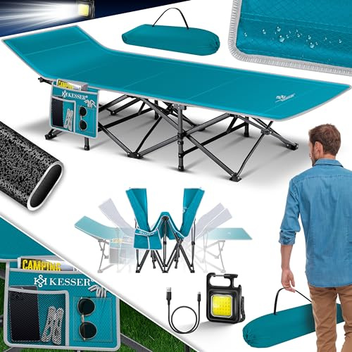 KESSER® Campingbett Feldbett Klappbar Klappbett Campingliege inkl. Tragetasche + Seitentasche 210 x 74 x 35cm bis 250kg Belastbar Metallrohr 600D Oxfordgewebe Stabiles Tragbar Liege Reise Bequem