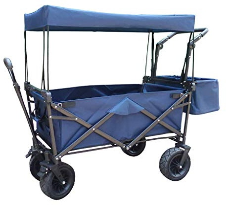 Klappbarer Gartenwagen, robuster Wagen mit Überdachung, Multifunktions-Einkaufswagen für Outdoor-Camping, Strand, Zugwagen mit 4 Rädern, Tragkraft: 150 kg