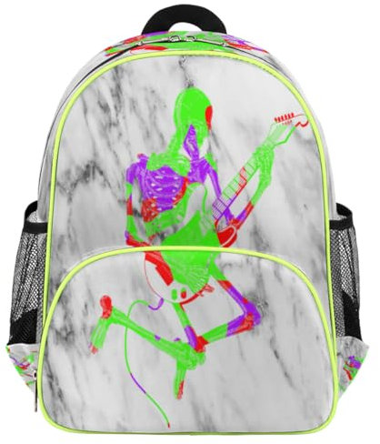 WowPrint Design Marmor Kinder-Rucksäcke für Mädchen, Jungen, Kinder, Gitarren, Totenkopf, Marmor, niedlicher kleiner Kleinkind-Rucksack, Schule, Kindergarten, Büchertasche, Reisen, lässiger