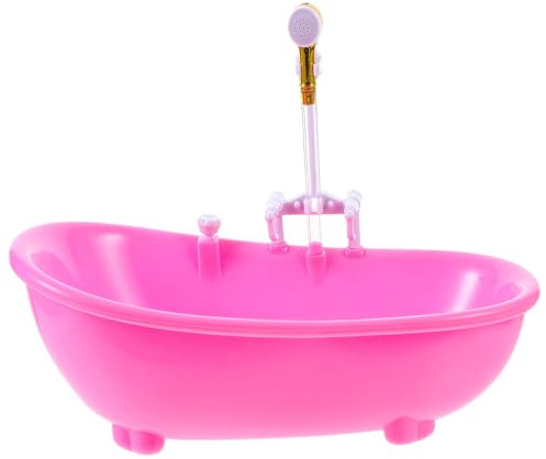 BESTonZON Mini Baby Doll Bathtub with Electric Water Jet Sprayer Battery Operated Toy Bath Tub for Dollhouse Accessories Kids Pretend Play 8.77X4.52X6.88 Inches