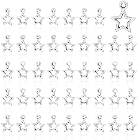Jeffdad 150PCS Mini Star Shape Charms Silver Metal Star Pendants Flat Star Charms for Charms DIY Bracelets Necklace Jewelry Making Craft Supplies