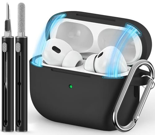 Inesore Compatible with Airpods Pro Cases Cover,Magnetic Lid Lock Silicone Protective Case for Apple Airpod Pro 2nd/1st Generation Case,with Keychain and Cleaner Pen(Black)