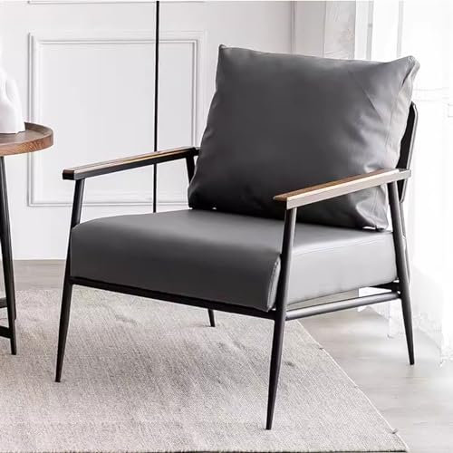LYZQXHL Einzelsofa-Sessel für Wohnzimmer, bequemer Ledersessel fürs Büro, moderner Gelegenheitsstuhl mit schwarzem Metallrahmen, Sherpa-Sessel