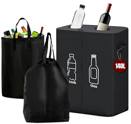 Sondeng 140l Pfandflaschen Sammelbehälter mit 2 Fächern, Flaschensammler Leergut Sammelbehälter Pfandsammler Pfandflaschen Aufbewahrung Behälter Pfandbehälter Wiederverwendbar Altglas Sammelbehälter