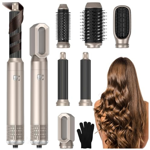 6 in 1 Blow Dryer Brush, Detachable Hair Dryer Brush Air Curler Air Curling Wrap Styler, Air Styler Set for Drying Curling Straightening Hair Straightener Brush Hairdryer Blow Dryer Brush for All Hair