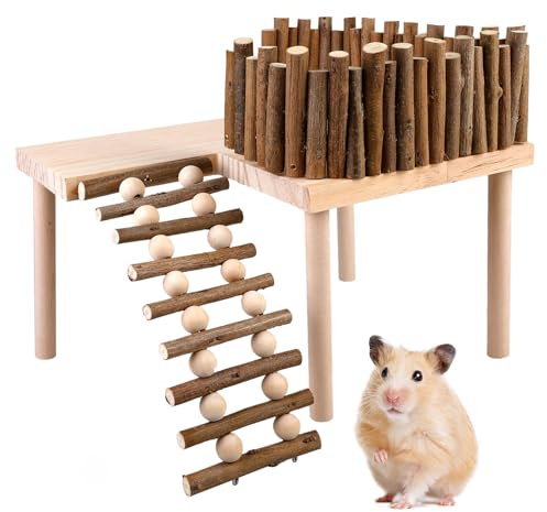 SUNOYA Hamster Spielzeug, Kletterleiter aus Holz, Mehrere Ebenen zum Klettern, Für Hamster, Rennmäuse, Meerschweinchen, Mäuse, Ratten