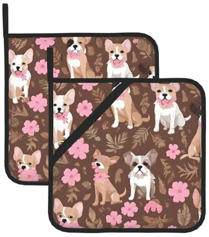 Englische Bulldoggen Küchen-Topflappen, 2er-Set, zum Kochen, Backen, Grillen, große Untersetzer, hitzebeständig/rutschfeste heiße Pads