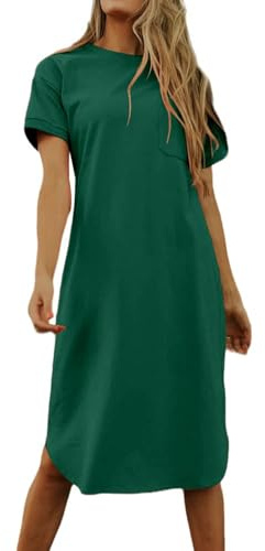 Imily Bela Vestido de camiseta de verano para mujer, de algodón, manga corta, cuello redondo, minivestido, informal, con bolsillos.