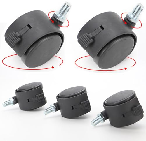 YQOLG87 Roues pivotantes en Nylon avec Frein,5Pièces roulettes muettes pour Chaise de Bureau/Meuble/Chariot,Roue à Tige filetée M6/8/10x15mm,Capacité de Charge Totale de 330lb,M6