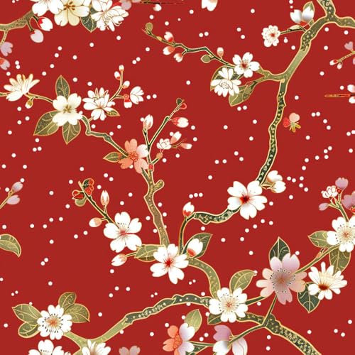 JIAOQSS Papier Peint Adhesif Mural Fleurs de cerisier japonais rouges Meuble Papier Autocollant pour Meuble Papier Peint Adhesif Mural pour Décoration D'armoires Murales