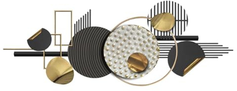 Arte de pared de metal grande en 3D, negro y dorado, decoración pared metal bohemio, esculturas pared metal circulares geométricas creativas modernas, decoración abstracta para el hogar,150 x 60 cm