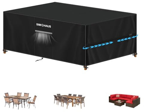 SIMPHAUS Funda Mueble de Jardin,Cubre Mesa Exterior,Anti UV,Tela Oxford 420D Funda Jardin Exterior con Salidas de Aire,Funda Impermeable para Mesas y Sillas de Exterior,Funda Exterior Sofa 200x100x75