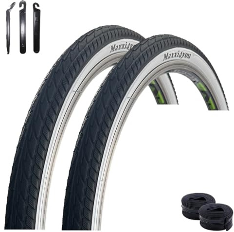 2 x maxxi4you HY 156 Fahrradreifen in Schwarz/Weiß 47-559 (26 x 1,75) + 2 x passende Schläuche DV inkl. maxxi4you Reifenheber