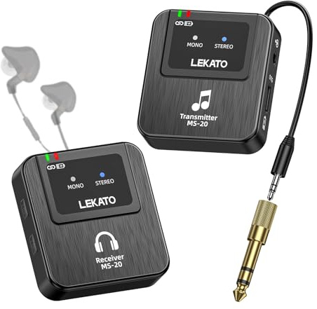 LEKATO Drahtloses In-Ear-Monitoring-System, Professionelles drahtloses 2.4G-Stereo-IEM-System mit Sender und Empfänger, OTG, geeignet für Band-Proben, Live-Auftritte (1TX+1RX)