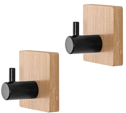 Appendini Porta Asciugamani E Accappatoi Con Corpo In Legno Di Bambù E Gancio In Acciaio Nero Linea Haiti, L 4,5 x P 3,5 x H 4,5 Cm, Con Biadesivo 3M