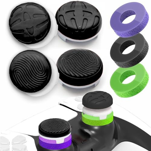 TEUVO Grip Joystick PS5 - FPS Capuchons Joystick PS5 & PS4 Accessoires Manette PS4 7 Set, 4 Thumbsticks Grip + 3 Anneaux de Précision Controller Thumb Grips à Aide avec Viser, Réduire Pouce Fatigue