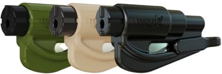 RESQME Lo Strumento Portachiavi per Fuga di Emergenza Originale per Auto, Rompivetro 2-in-1 e Taglia Cintura di Sicurezza, Nero, Sabbia, Verde Militare- Confezione da 3